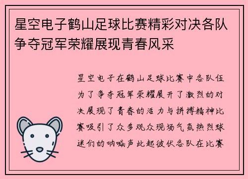 星空电子鹤山足球比赛精彩对决各队争夺冠军荣耀展现青春风采