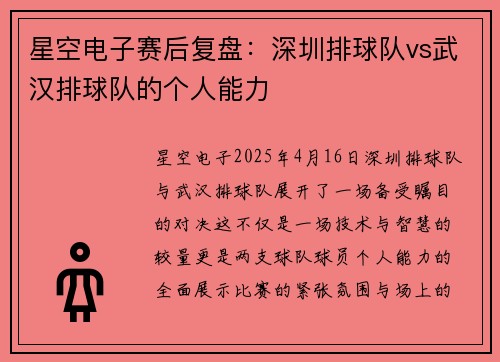 星空电子赛后复盘：深圳排球队vs武汉排球队的个人能力
