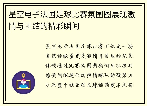 星空电子法国足球比赛氛围图展现激情与团结的精彩瞬间