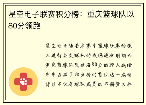 星空电子联赛积分榜：重庆篮球队以80分领跑