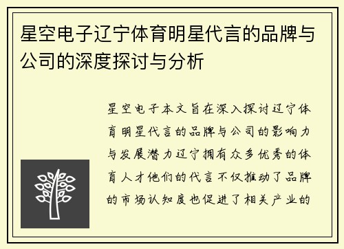 星空电子辽宁体育明星代言的品牌与公司的深度探讨与分析